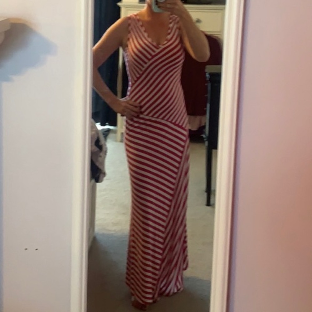 Pink and White Striped Maxi Dress